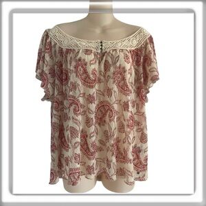 Denim & Supply Ralph Lauren Floral Paisley Crochet Lace Top Cream Size XL